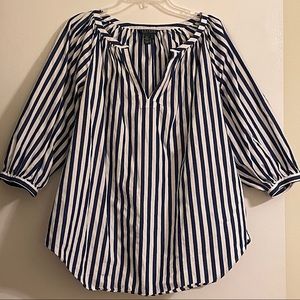 Ralph Lauren 1X Blouse, 3/4 sleeves. Blue & White Stripes.